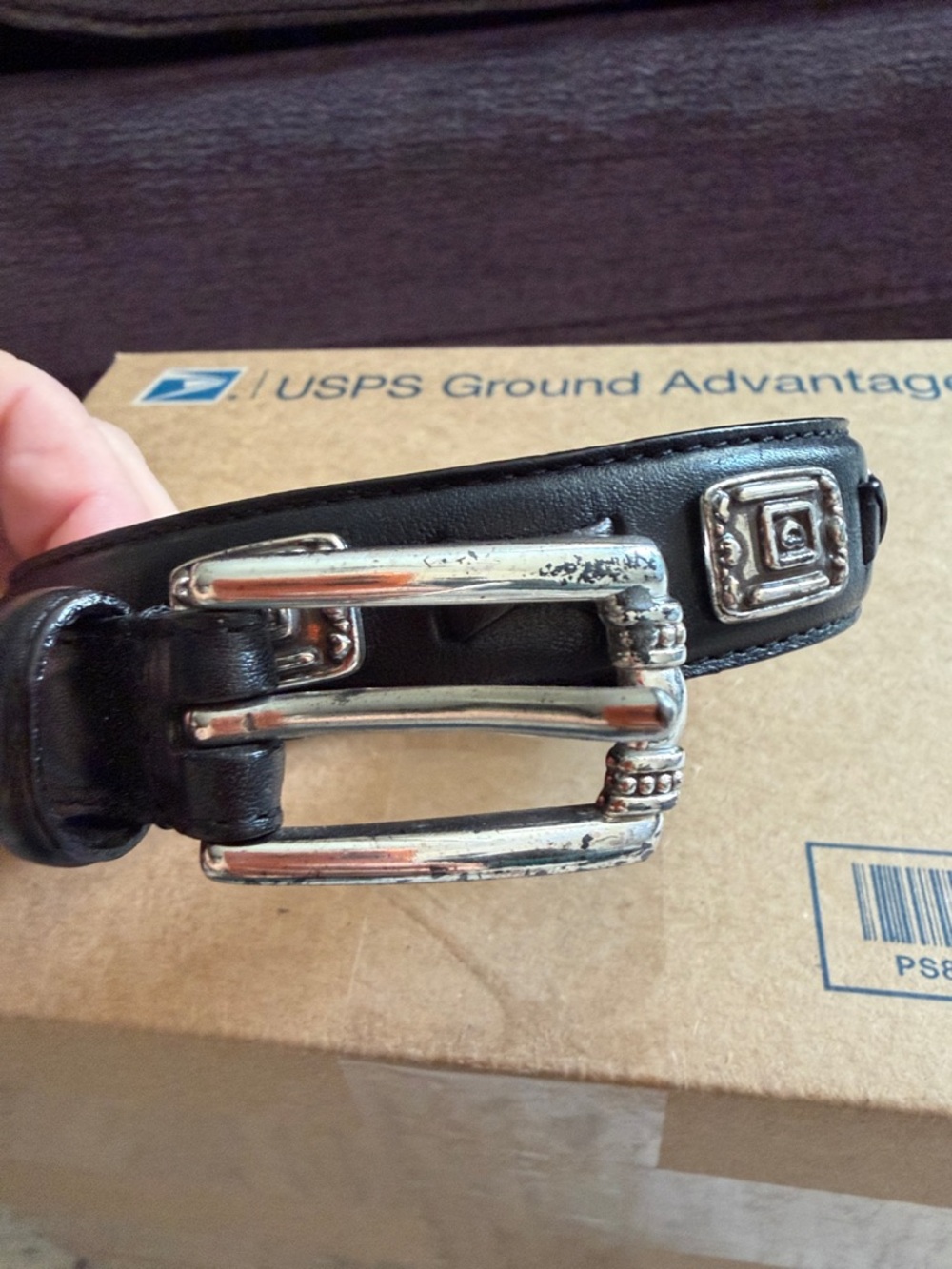 VNTG Fossil Black Leather Belt with Silver Buckle